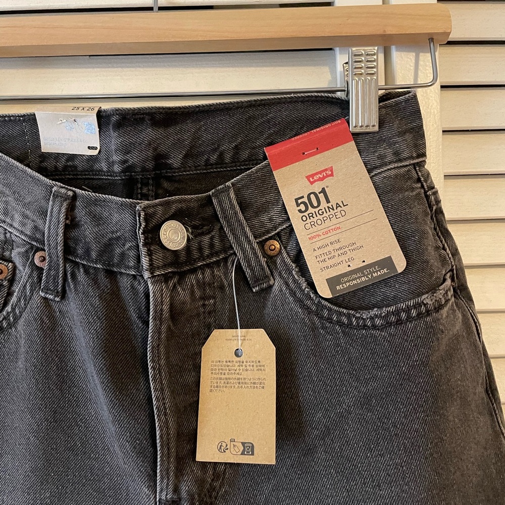 Levi's 501 Original Cropped Jeans Grey/Black 25x26 - Picture 3 of 7